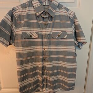 Eddie Bauer Short-Sleeve Striped Button-Down Shirt - Gray & White
